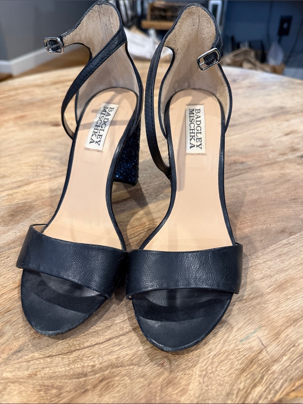 Badgley Mischka Black Open-Toe Ankle-Strap Heels